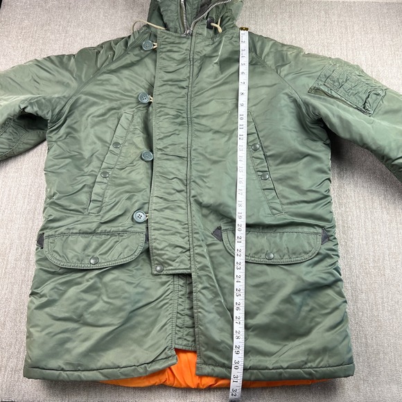 Vintage Mens N3B Parka Military Flight Jacket Fur Hood Orange Lining Size 40 - Picture 3 of 12